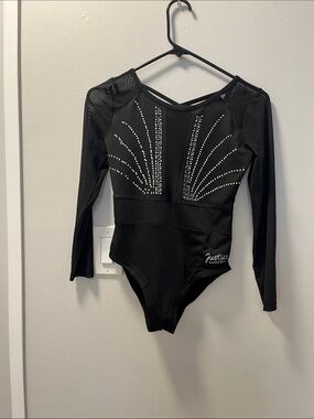Justice Black Long Sleeve Dance Leotard with Rhinestone Burst
